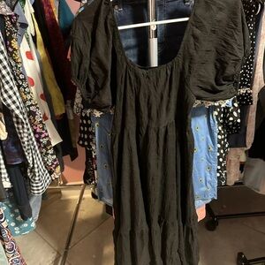 SHEIN Black Asymmetrical Puff Sleeve Dress